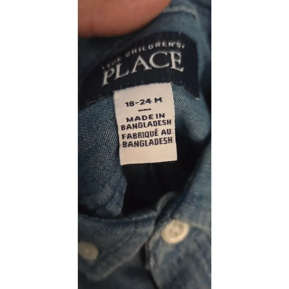 The Children's Place Toddler Boy Blue Denim Chambray Button Down Shirt 18-24M